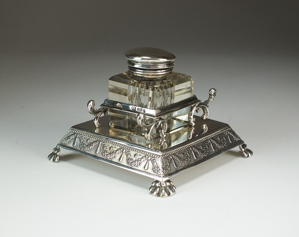 A silver inkwell, Lee & Wigfull, Sheffield 1886,