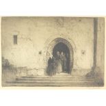 Percy lancaster (1878-1951) Ladies leaving a continental church, signed in pencil, etching,