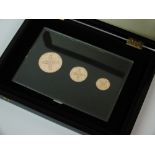 A 2010 Jersey gold three coin sovereign set, comprising; £5, £2 and sovereign, limited edition No.