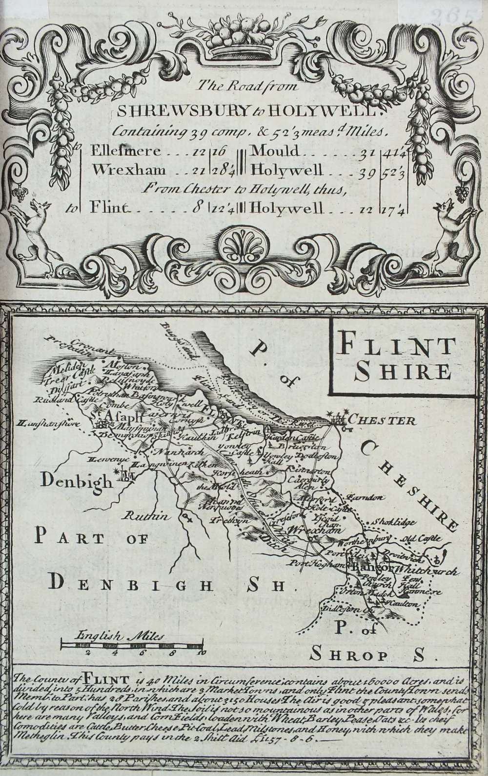 Bowen and Owen Shrewsbury to Holwell, small road strip map with Flintshire on the reverse,
