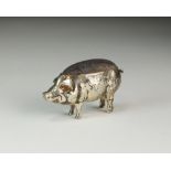 An Edwardian novelty silver pin cushion in the form of a pig, Adie & Lovekin Ltd, Birmingham 1904,