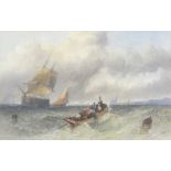 Attributed to Sidney Paget (1860-1908) Rowing boat in a choppy sea, signed lower right,