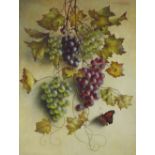 Franz Leitgeb (1911-1997) Still life of grapes and a butterfly, signed top right, oil on panel,