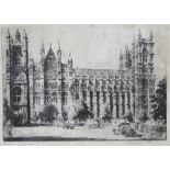 William Monk (1863-1937) Westminster Abbey, signed and inscribed with title, etching,