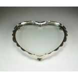 A silver mounted heart shaped glass platter, John Grinsell & Sons, Birmingham 1891,