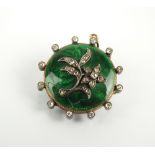 A 19th century green enamel and rose cut diamond pendant brooch,