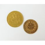 A George V half sovereign, dated 1913, together with a French Empire Napoleon III five francs,