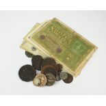 A collection of British and foreign coinage, to include; crowns, cartwheel twopence,