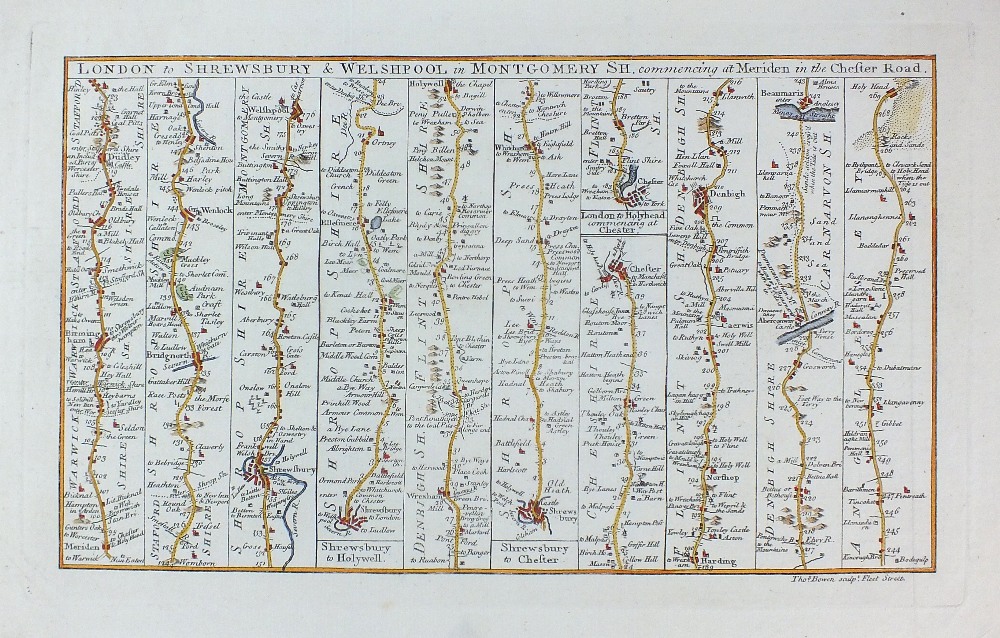 Bowen (Thomas) London to Shrewsbury and Welshpool in Montgomery, road map,