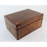 A Victorian walnut and specimen wood campaign style writing slope,