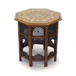 A Hoshiapur type ivory inlaid wood occasional table, circa 1900,