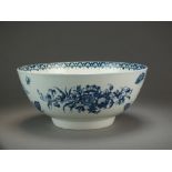 A Caughley punch bowl transfer-printed with the Punch Bowl Sprays pattern and the monogrammed