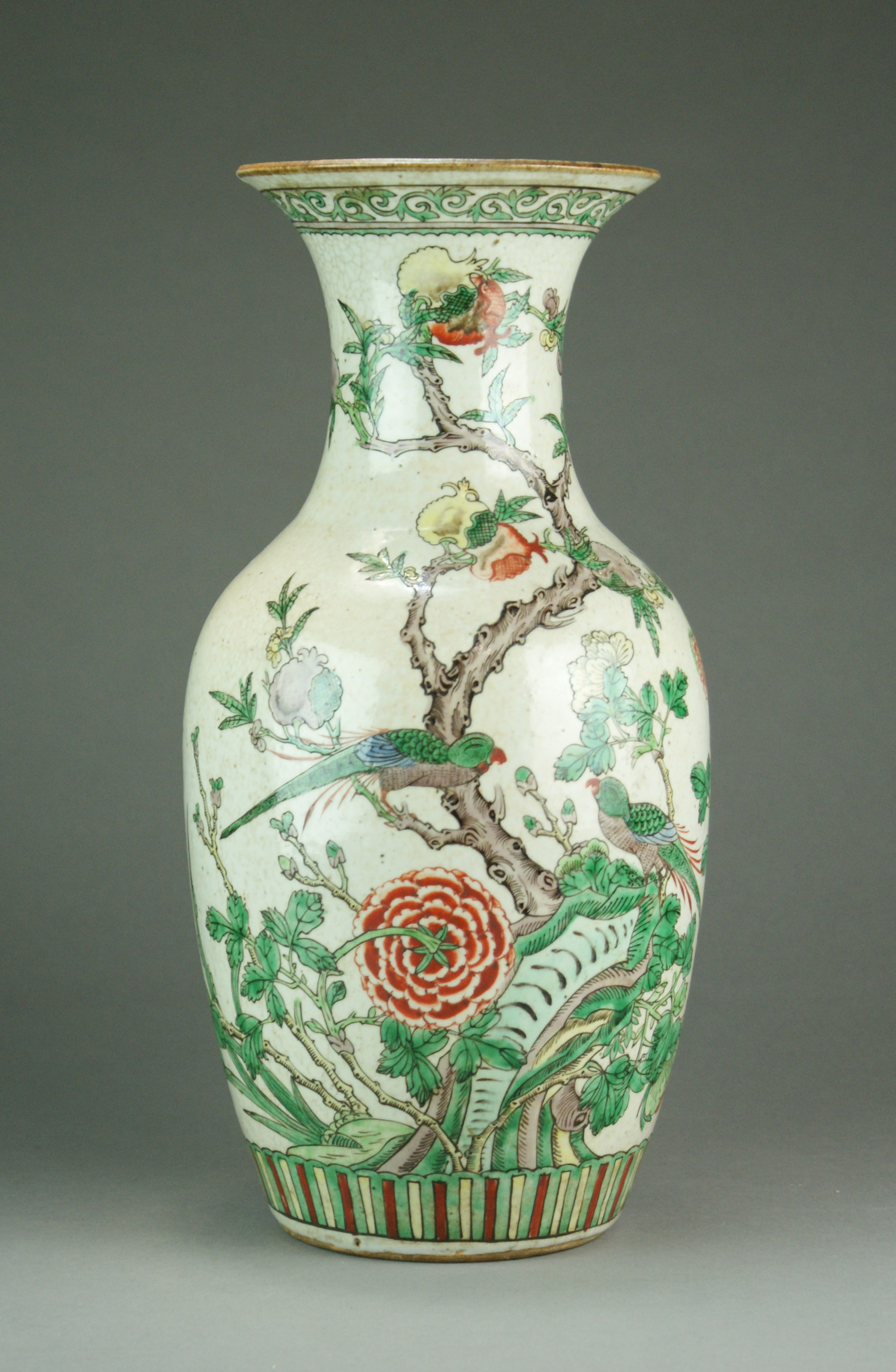 A Chinese soft paste famille verte style vase, late Qing/early Republic period,
