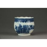 A Caughley artichoke cup transfer-printed with the Fisherman pattern, circa 1775-80, lacking cover,