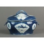 A Caughley dessert tureen and cover with a matching ladle painted with the Rock and House and Two