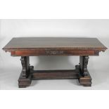 A 19th century walnut French/Italian style centre/library table the rectangular top with moulded