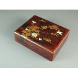 A Japanese inlaid lacquer box, Taisho period, of rectangular form with hinged cover,