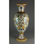 A large Gien polychrome faience vase decorated in the Renaissance manner, signed,