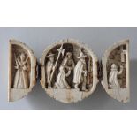 A 19th century Dieppe carved bone triptych of spherical form, 4.