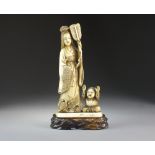 A Japanese ivory figure group of Benzaiten and attendant, Meiji period,