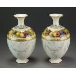 A pair of Royal Worcester vases painted with a banding of fruit by F.