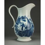 A Caughley ewer transfer-printed in underglaze blue with the Pleasure Boat pattern, circa 1780-89,