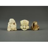 Three Japanese ivory netsuke, Meiji/Taisho period,