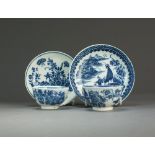 Two half-size Caughley tea bowls and saucers,