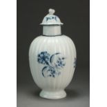 A reeded Caughley tea canister and cover painted with the Gillyflower I pattern, circa 1776-80,