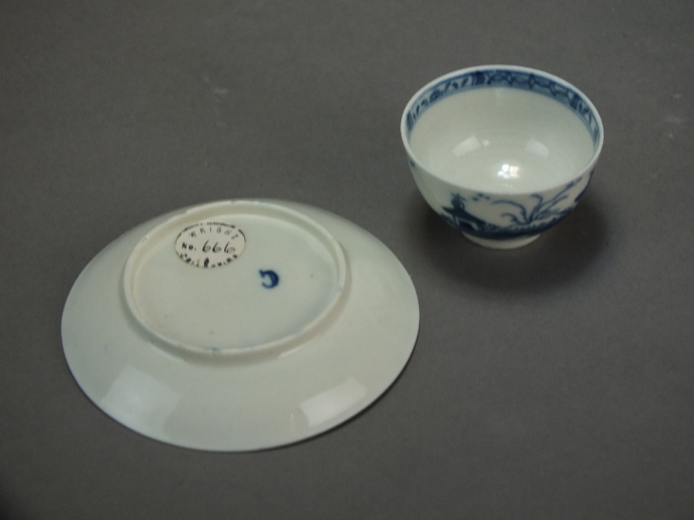 A Caughley toy teabowl and saucer painted in the Island pattern, circa 1778-85, C mark, bowl 3. - Image 2 of 2