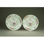 A pair of Chinese famille rose plates, Qianlong,