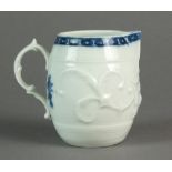 A very rare Caughley barrel-form and relief moulded sparrow beak jug printed with sprays,