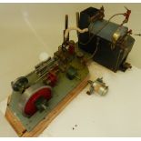 A model steam plant of unknown manufacture mounted on a base 41cm x 39cm featuring a boiler 11cm x