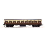 A 5 inch gauge model of a third class passenger coach in the brown and cream livery of GWR,