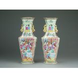 A pair of Chinese Canton famille rose vases, 19th Century,