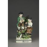A titled Staffordshire pearlware figural group of 'Pastime' musicians, circa 1800, 18.