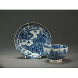 A Caughley tea bowl and saucer transfer-printed in the Striped Temple pattern, circa 1785-90,