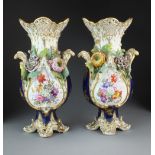 A pair of Coalbrookdale porcelain vases, circa 1820, of cobalt floral encrusted form, unmarked,