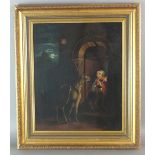 British School, early 20th century Man surprised by mule, oil on board,