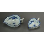 Two Caughley butter boats painted with the Chantilly Sprigs pattern, circa 1785-95, unmarked, 8.