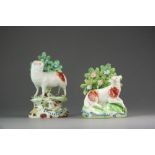 Two Staffordshire bocage models of sheep, circa 1800-1820,