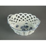 A Caughley oval basket transfer-printed in the Gillyflower 5 pattern, circa 1780-90, 23.