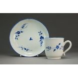 A Caughley coffee cup and saucer painted with the Chantilly Sprigs A pattern, circa 1788-94, S mark,