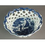 A Caughley oval basket transfer-printed in the Pleasure Boat or Fisherman pattern, circa 1780-90,