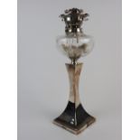 A late Victorian silver plated oil lamp, by Hawksworth Eyre and Co.