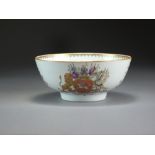 A Chinese armorial bowl, Qianlong, of rounded form raised on a slightly tapered foot ring,