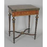 A Louis XV style kingwood and marquetry veneered fold-over card table,