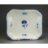 A Caughley square dessert dish painted with the Carnation pattern within a basket weave border,