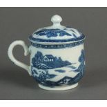 A Caughley custard cup with cover transfer-printed in the Cottage pattern, circa 1775-85, unmarked,