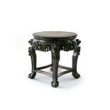 A Chinese hardwood marble inlaid urn stand, 19th Century,